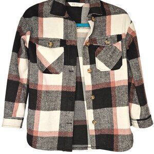 H&M Womens Plaid Button-Up Shirt Jacket - Black/White/Pink - Size S